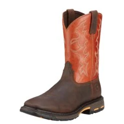 Ariat 10005888 Men's Workhog Orange Square Toe Cowboy Boots -Overlook Boots shop 10005888 3 4