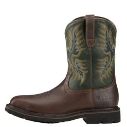 Ariat Boots: Men's 10017434 Brown Green Sierra Wide 10" Steel Toe Slip Resistant Pull On Work Boots -Overlook Boots shop 10017434 side