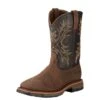 Ariat Boots: Men's 10017436 Brown WorkHog Wide H20 11" Waterproof Pull On Work Boots -Overlook Boots shop 10017436 3 4 front