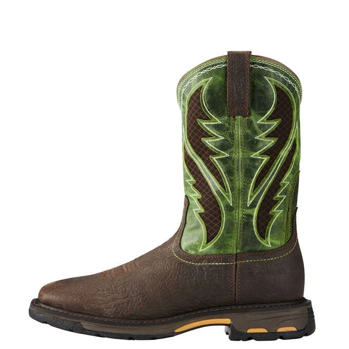 Ariat Boots: Men's 10020083 Brown Green WorkHog VentTek Toe 11" Slip Resistant Pull On Work Boots 6 Ariat Boots: Men's 10020083 Brown Green WorkHog VentTek Toe 11" Slip Resistant Pull On Work Boots - Image 4