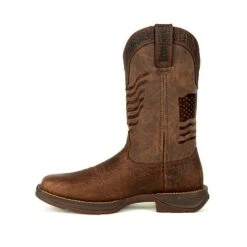 Durango Boots: Men's DDB0314 Brown Rebel Distressed Flag Pull On Square Toe Western Boot -Overlook Boots shop ddb0314 instep
