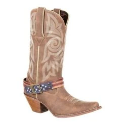 Durango Boots: Women's DRD0208 Brown Crush 12 Inch Flag Accessory Pull On Western Boot -Overlook Boots shop drd0208