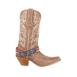 Durango Boots: Women's DRD0208 Brown Crush 12 Inch Flag Accessory Pull On Western Boot -Overlook Boots shop drd0208 profile