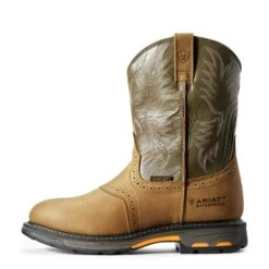 Ariat Boots: Men's 10008633 Waterproof Brown Pull-On Workhog Cowboy Boots -Overlook Boots shop f11 mns work couto 10008633 side