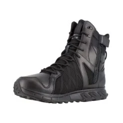 Reebok Boots: Men's RB3455 Black Soft Toe 8" Trailgrip Tactical Waterproof Insulated Side Zipper Work Boot -Overlook Boots shop rb3455 03edit