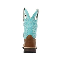 Rocky Boots: Women's RKW0412 Brown Turquoise Composite Toe Rosemary Pull On Cowboy Work Boot -Overlook Boots shop rkw0412 1edit