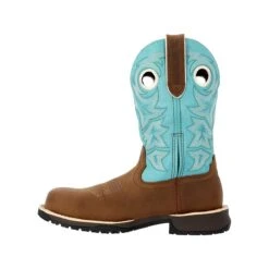 Rocky Boots: Women's RKW0412 Brown Turquoise Composite Toe Rosemary Pull On Cowboy Work Boot -Overlook Boots shop rkw0412 4edit